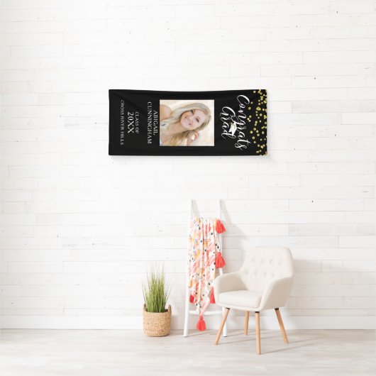 Modern Confetti Script GEFELICITEERD AFSTUDEERDER  Spandoek (Insitu)