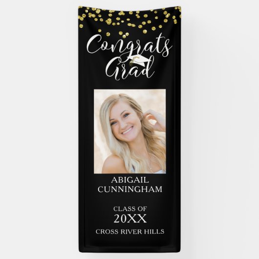 Modern Confetti Script GEFELICITEERD AFSTUDEERDER  Spandoek (Verticaal)