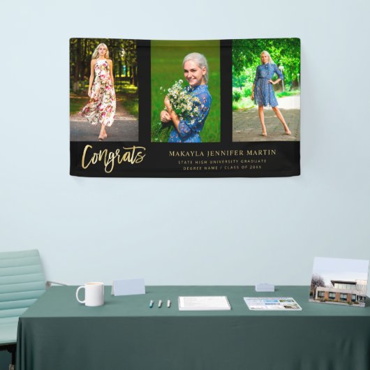 Modern Congrats 3 Foto Afstuderen banner - Gold (Beurs)