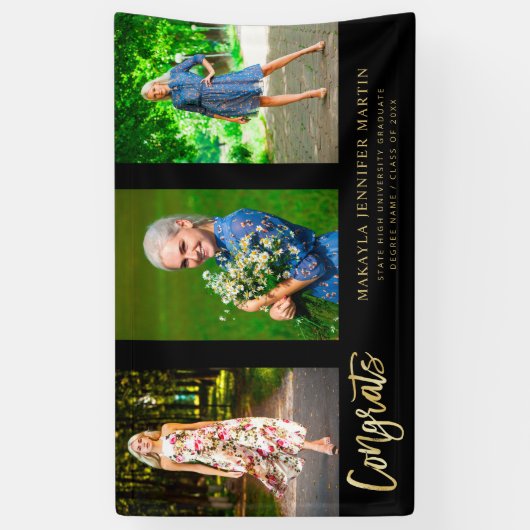 Modern Congrats 3 Foto Afstuderen banner - Gold (Verticaal)