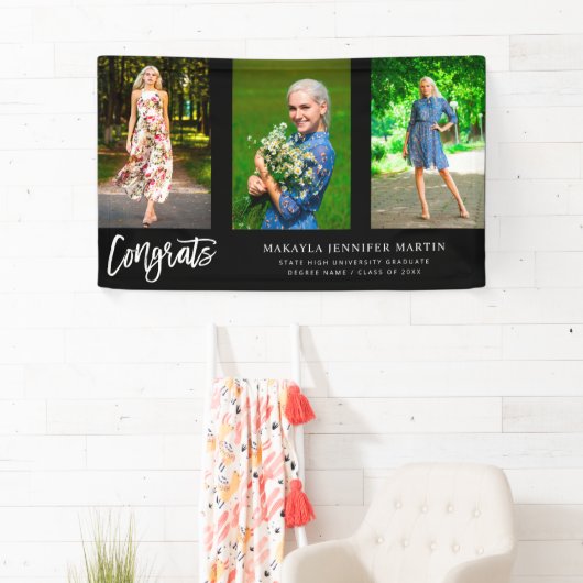 Modern Congrats 3 foto Afstuderen banner - zwart (Insitu)