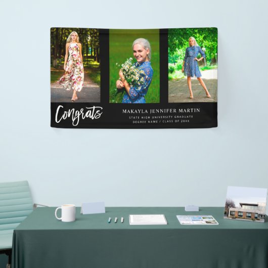 Modern Congrats 3 foto Afstuderen banner - zwart (Beurs)