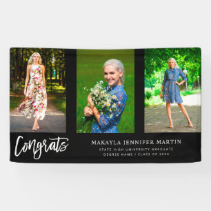 Modern Congrats 3 foto Afstuderen banner - zwart