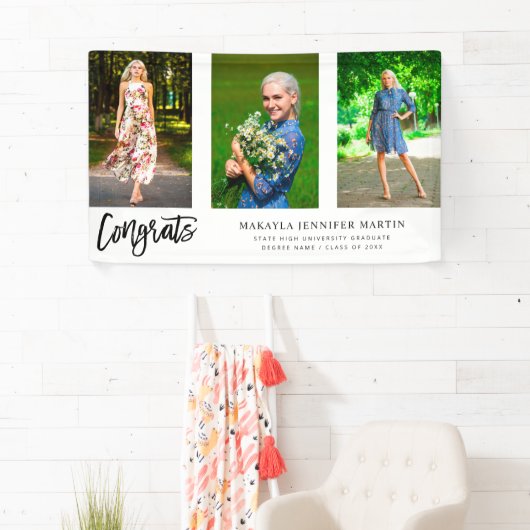 Modern Congrats 3 Photo Afstuderen Banner - White (Insitu)