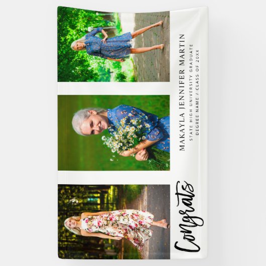 Modern Congrats 3 Photo Afstuderen Banner - White (Verticaal)