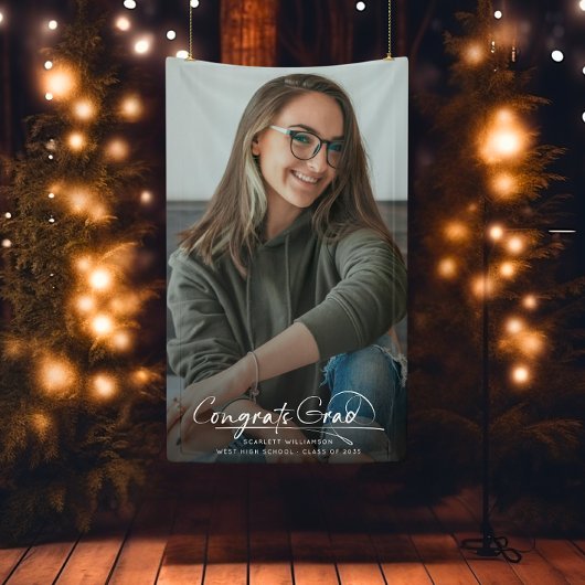 Modern Congrats Afstudeerder Afstuderen Photo Scri Spandoek