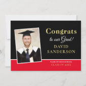 Modern Congrats Afstudeerder Foto: Gold Black Red Aankondiging (Voorkant)