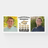 Modern Congrats Afstudeerder Naam 2 Foto's Zwart G Spandoek (Horizontaal)
