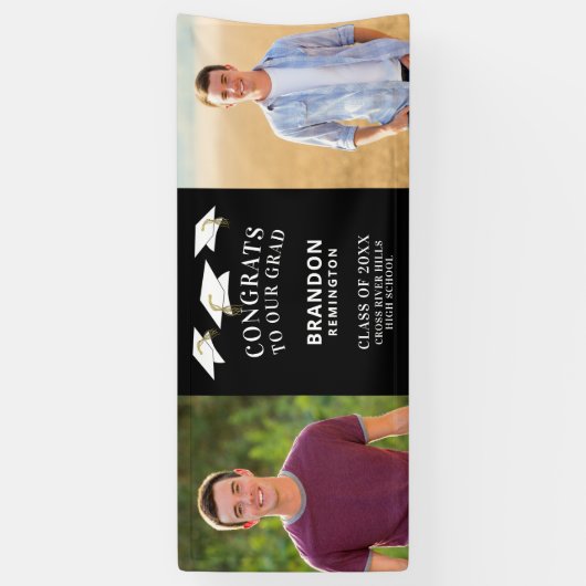 Modern CONGRATS AFSTUDEERDER Pet Twee foto's Zwart Spandoek (Verticaal)