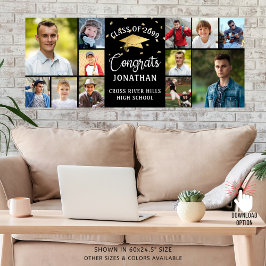 Modern Congrats Afstuderen 12 Photo Collage Black Poster