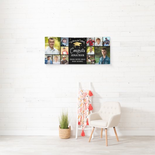 Modern Congrats Afstuderen 12 Photo Collage Black Spandoek (Insitu)