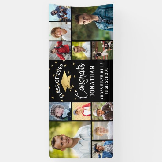 Modern Congrats Afstuderen 12 Photo Collage Black Spandoek (Verticaal)