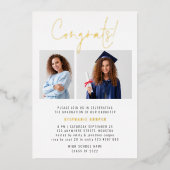 Modern Congrats Afstuderen 2024 2 foto's Gold Real Folie Uitnodiging (Voorkant)