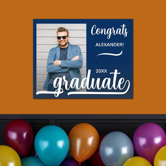Modern Congrats Afstuderen Foto Blauw Poster