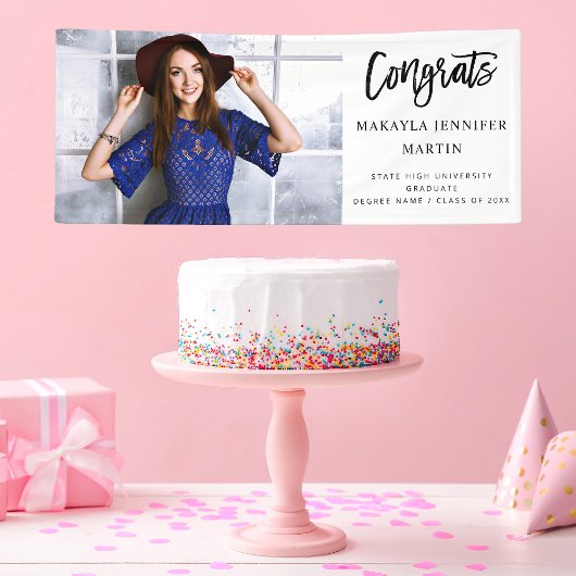 Modern Congrats H L Photo Afstuderen Banner - Whit