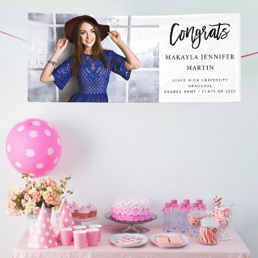 Modern Congrats H L Photo Afstuderen Banner - Whit