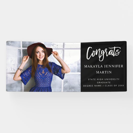 Modern Congrats H L Photo Afstuderen Banner - zwar (Horizontaal)