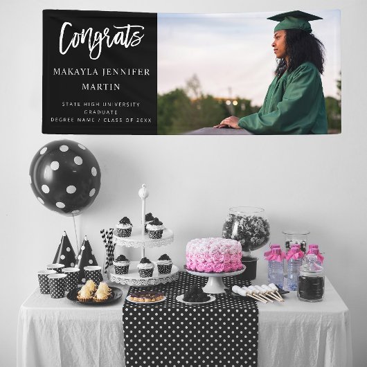 Modern Congrats H Photo Afstuderen banner - zwart