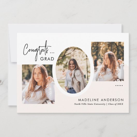Modern Congrats Script 3 Fotocollage Afstuderen Aankondiging (Voorkant)