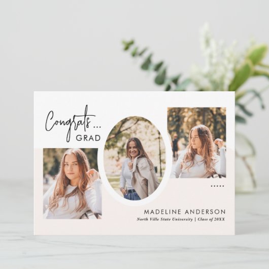 Modern Congrats Script 3 Fotocollage Afstuderen Aankondiging (Staand voorkant)