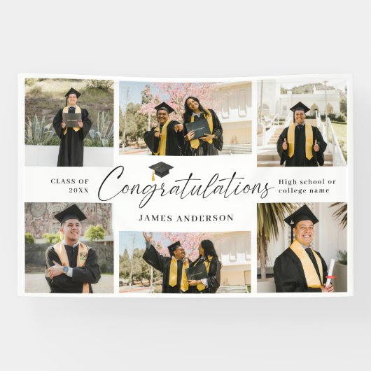 Modern Congratulations Graduate 7 Photo Collage Spandoek (Horizontaal)