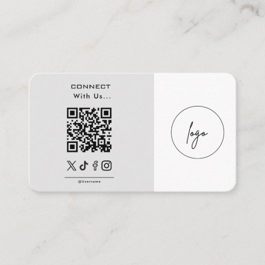 Modern Connect Met Ons Logo QR Code Grijs Wit Visitekaartje (Voorkant)