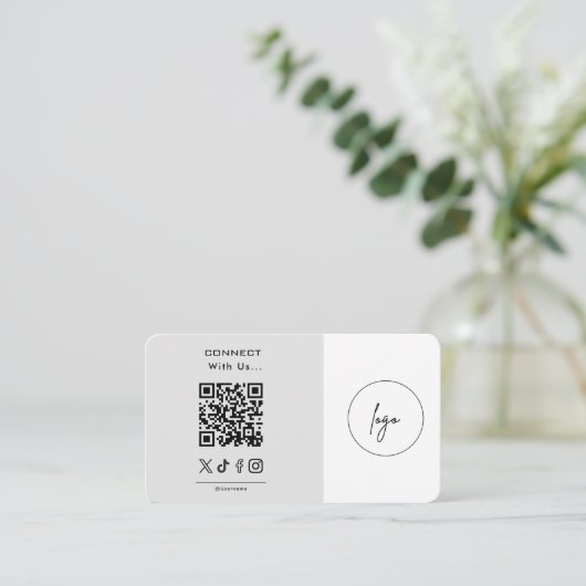 Modern Connect Met Ons Logo QR Code Grijs Wit Visitekaartje (Staand voorkant)