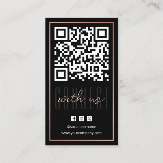 Modern Connect Met Ons QR Code Roos Goud Zwart Visitekaartje (Voorkant)