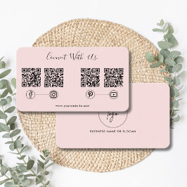 Modern Connect Met Ons QR Code Social Media Roze Visitekaartje