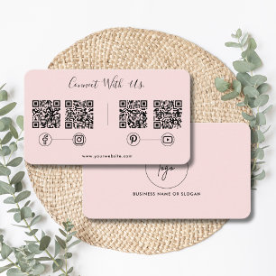 Modern Connect Met Ons QR Code Social Media Roze Visitekaartje