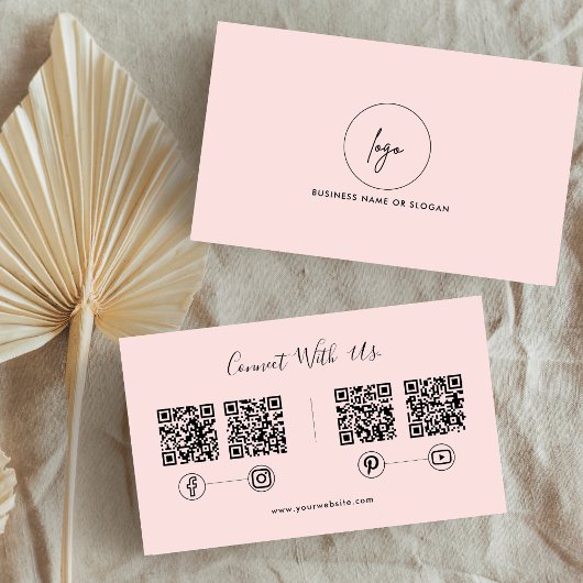 Modern Connect Met Ons QR Code Social Media Roze Visitekaartje