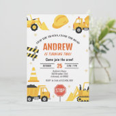 Modern Construction Birthday party Invitation boy Kaart (Staand voorkant)