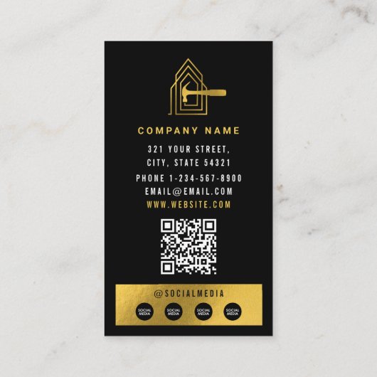 Modern Construction Black Gold Home Building Lux Visitekaartje (Achterkant)