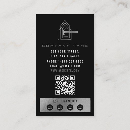 Modern Construction Black Silver Home Building Lux Visitekaartje (Achterkant)
