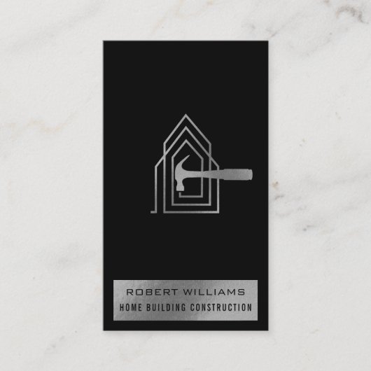 Modern Construction Black Silver Home Building Lux Visitekaartje (Voorkant)