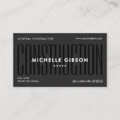 Modern Construction Contractor Engineer Black Visitekaartje (Voorkant)