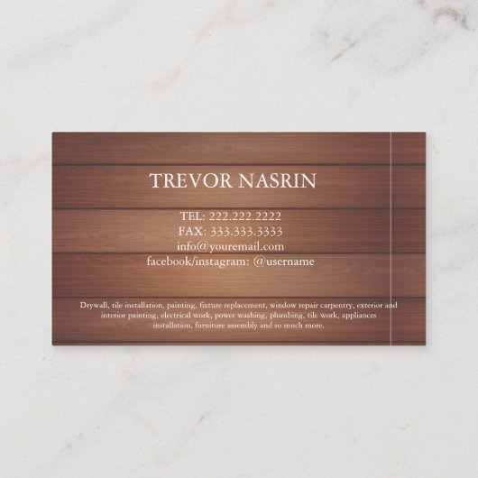 Modern Construction Handyman Carpenter Tools Wood  Visitekaartje (Achterkant)