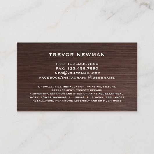Modern Construction Handyman Tools Wood Visitekaartje (Achterkant)