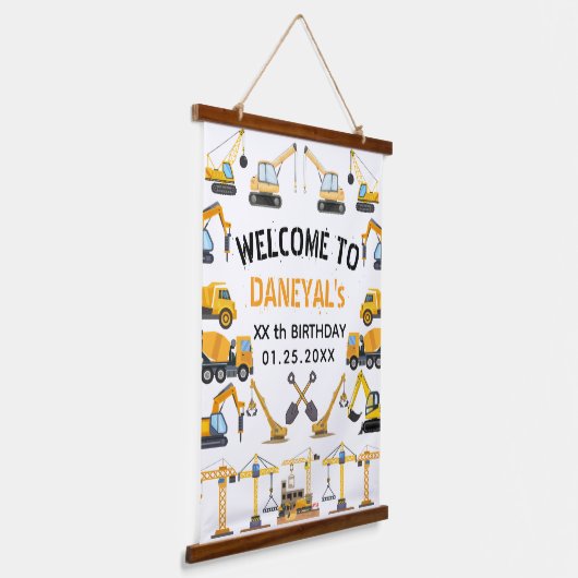 Modern Construction Simple Kid's Birthday Hangend Wandkleed (Gebogen)