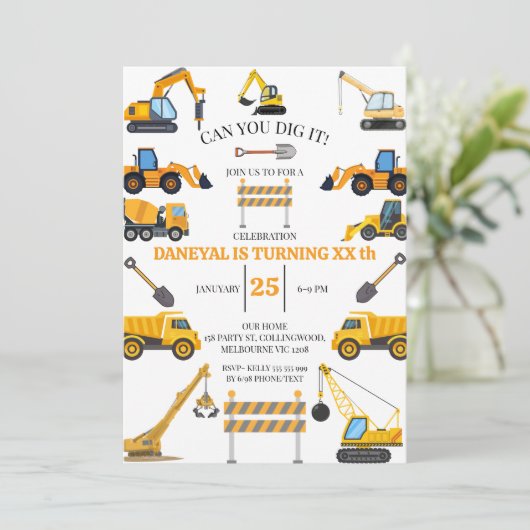 Modern Construction Simple Kid's Birthday Kaart (Staand voorkant)