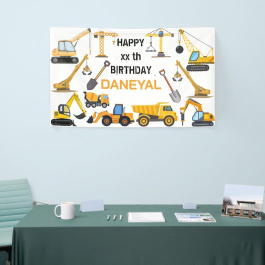 Modern Construction Simple Kid's Birthday Spandoek (Beurs)