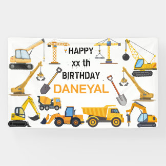 Modern Construction Simple Kid's Birthday Spandoek