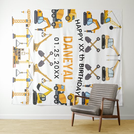 Modern Construction Simple Kid's Birthday Wandkleed (In Situ (horizontaal))