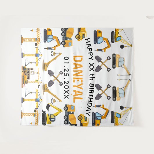 Modern Construction Simple Kid's Birthday Wandkleed (Voorkant (horizontaal))