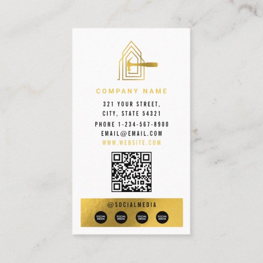 Modern Construction White Gold Home Building Lux Visitekaartje (Achterkant)