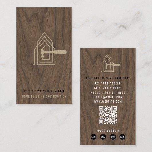Modern Construction Wood Home Building Lux Visitekaartje (Voorkant / Achterkant)