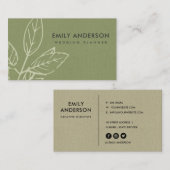 MODERN CONTEMPORARY GREEN KRAFT WHITE LEAVES VISITEKAARTJE (Voorkant / Achterkant)