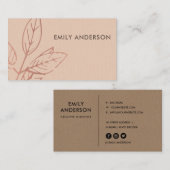 MODERN CONTEMPORARY KRAFT BLUSH PINK RUST LEAVES VISITEKAARTJE (Voorkant / Achterkant)