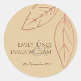 MODERN CONTEMPORARY KRAFT PEACH LEEFT WEDDING RONDE STICKER
