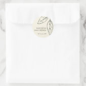 MODERN CONTEMPORARY KRAFT WHITE LEAVES WEDDING RONDE STICKER (Tas)